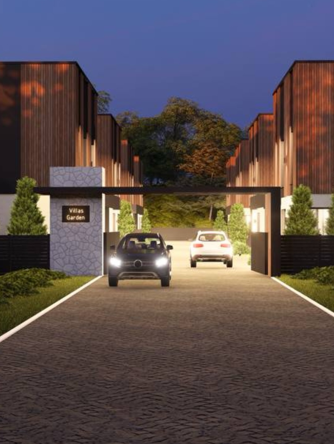 Вхідна брама закритого комплексу Villas Garden у Білогородці