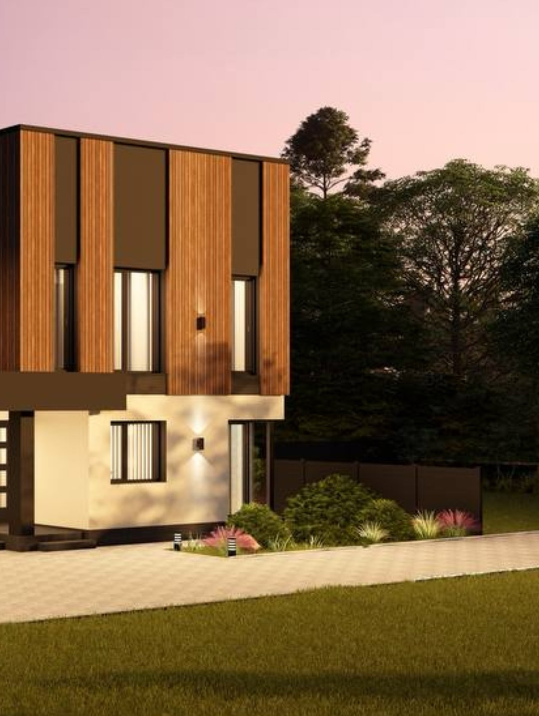 Фасад котеджу Villas Garden на заході сонця